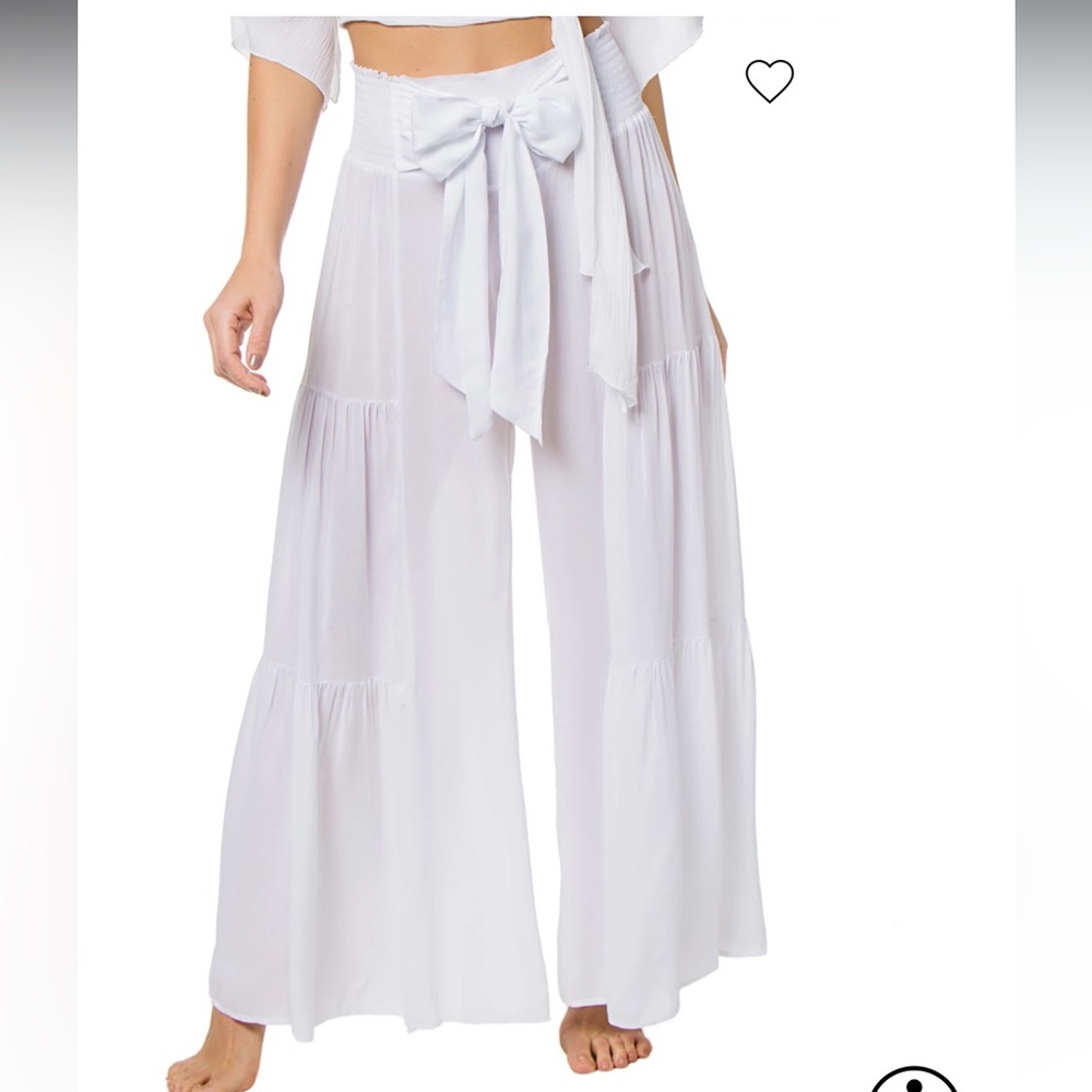 White Wide-Leg Tie Coverup Pants